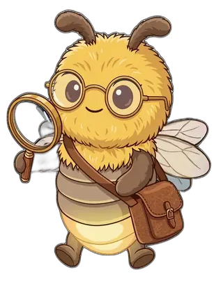 Glint’s friendly golden firefly mascot, holding a magnifying glass.